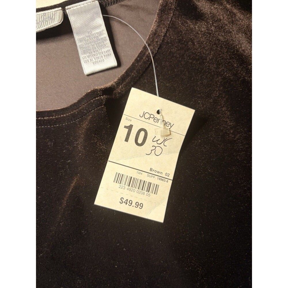 Vintage 1990s Jaclyn Smith Brown Velvet Dress Size 10 NWT Long Sleeve - Picture 4 of 7